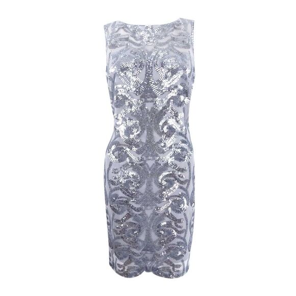 Calvin Klein Women's Sequined Sheath Dress - Silver - Picture 1 of 2